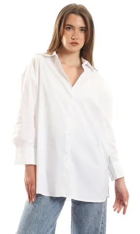 97515 Basic White Cotton Full Sleeves Shirt