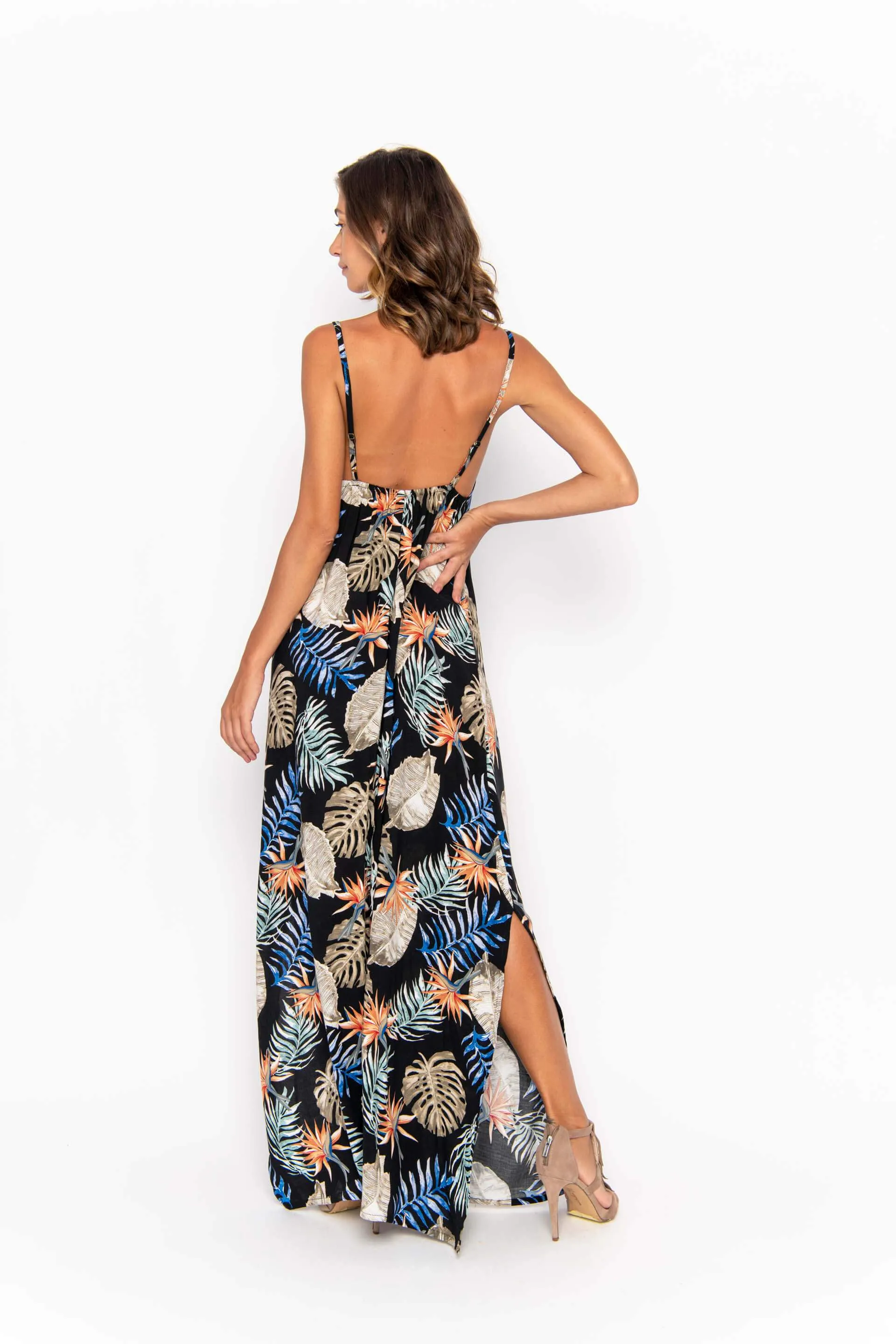 Bulan Sabit, Tropical Monstera Black, Maxi Dress