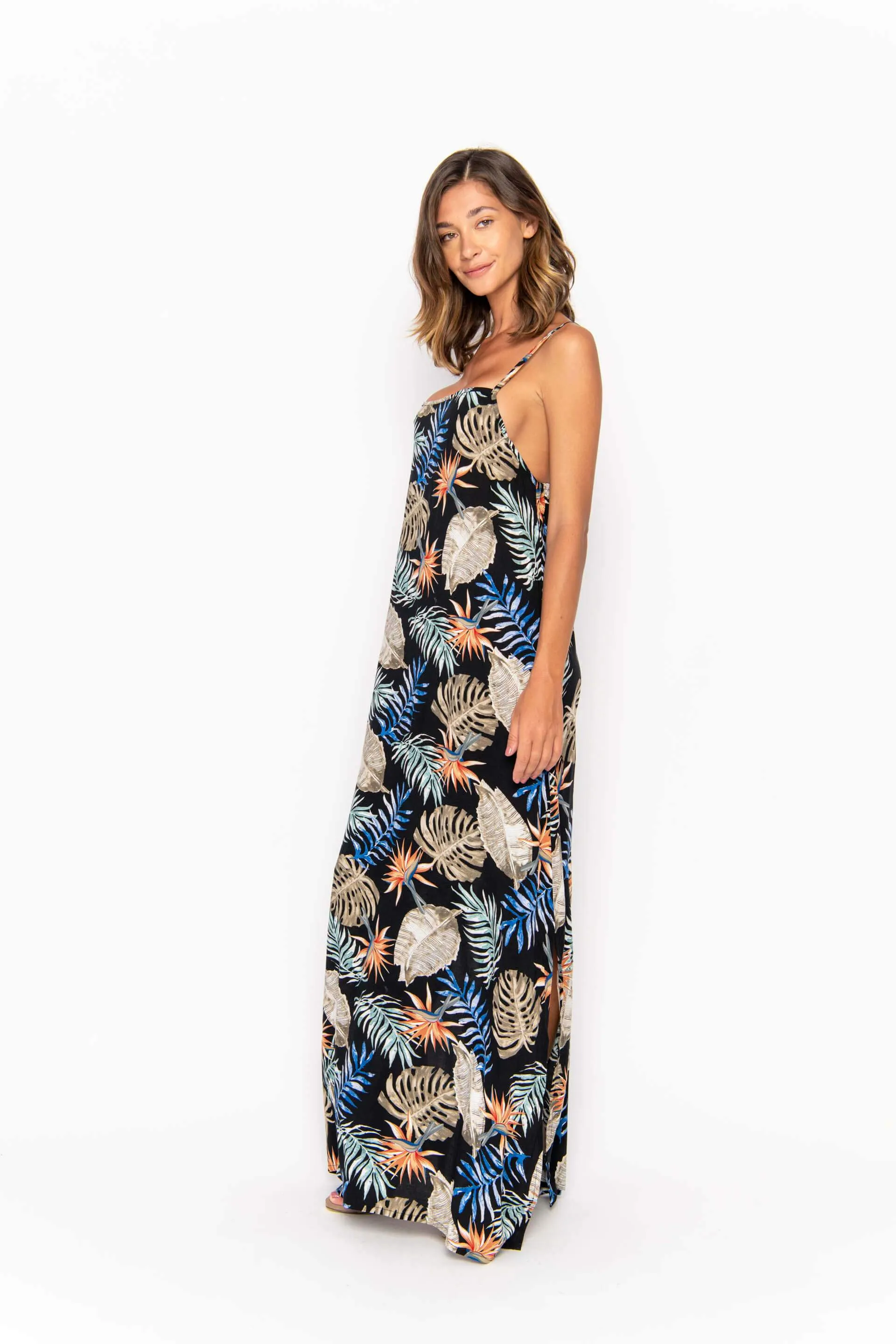 Bulan Sabit, Tropical Monstera Black, Maxi Dress