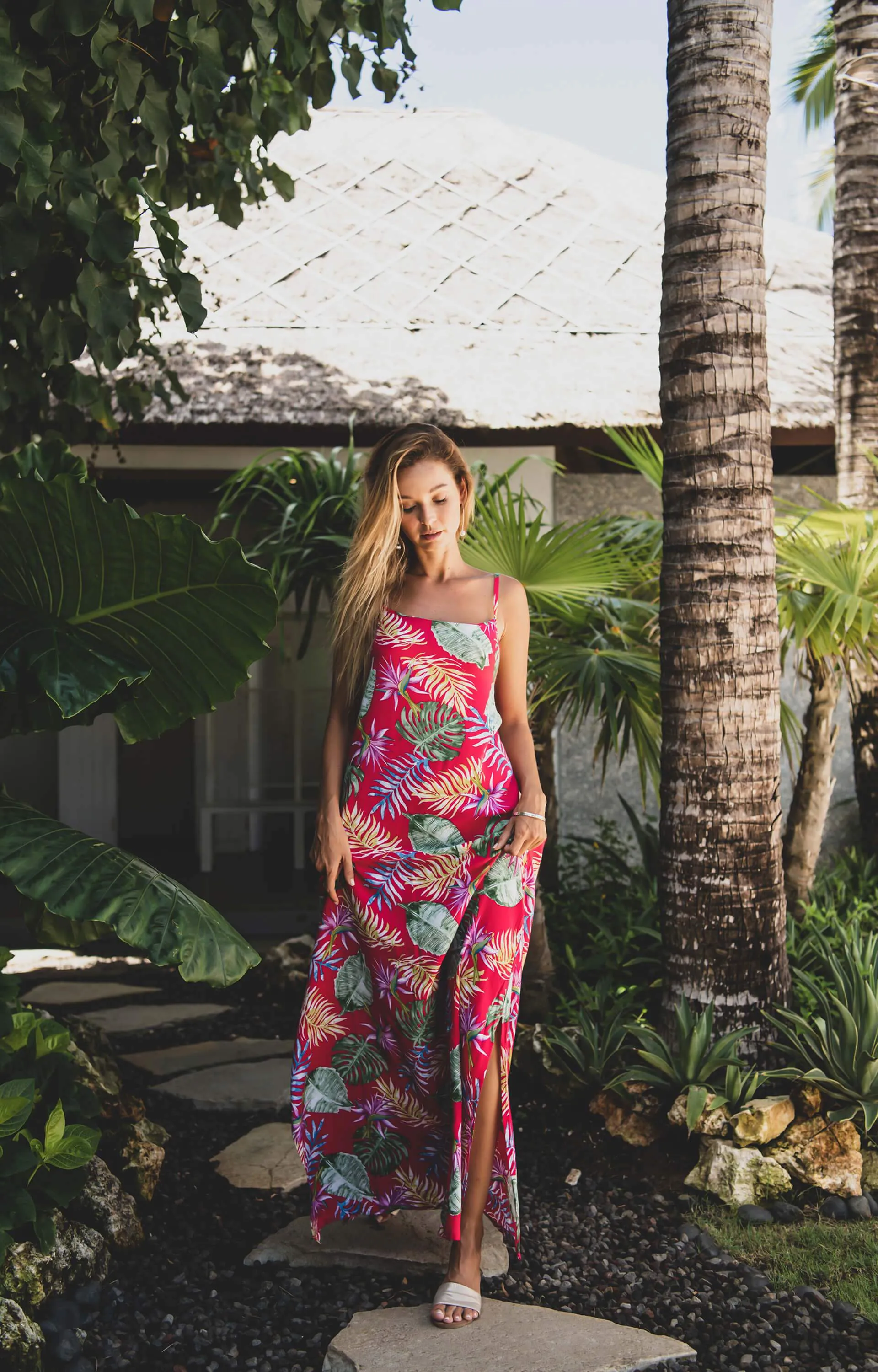 Bulan Sabit, Tropical Monstera Black, Maxi Dress