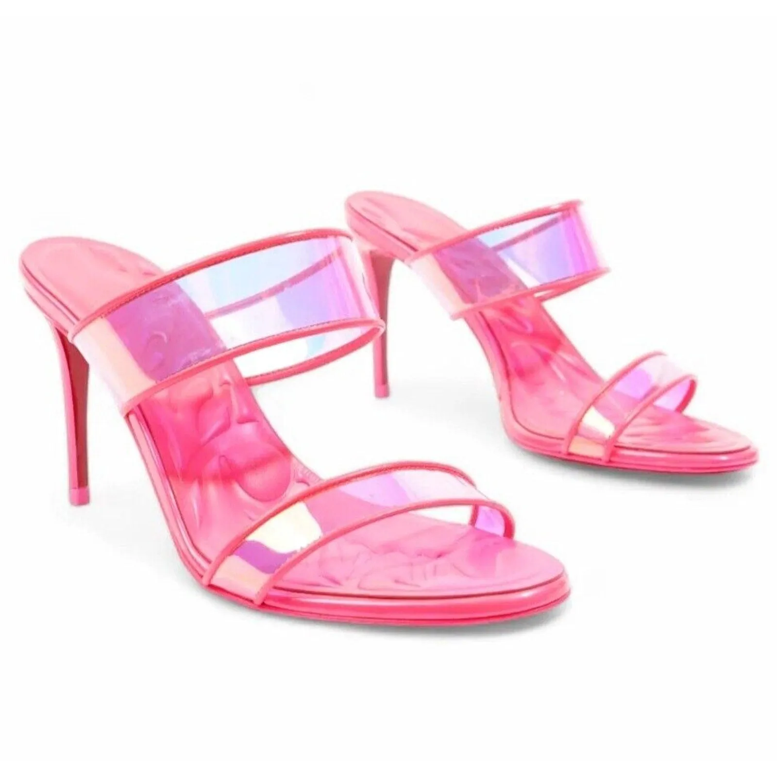 Christian Louboutin Just Loubi 85 Mules Leather PVC Neon Pink