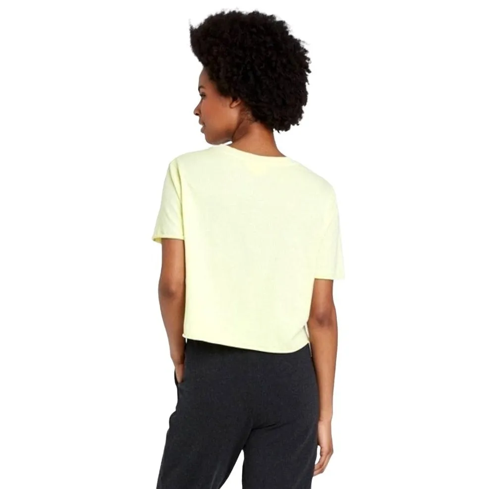 COLSIE Shirt Bright neon Yellow Crop top Lightweight Tee Raw Hem