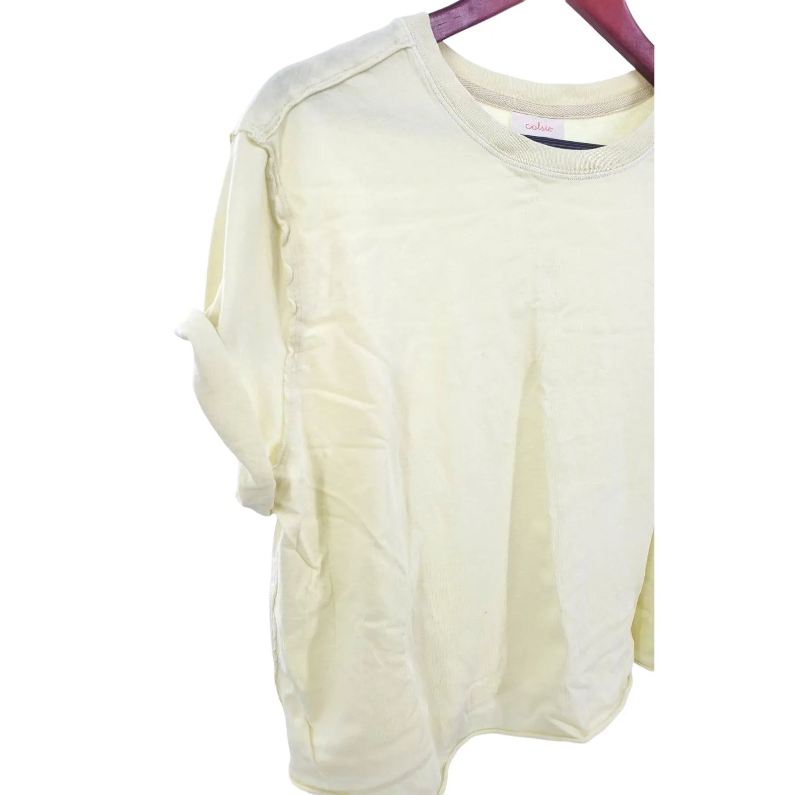 COLSIE Shirt Bright neon Yellow Crop top Lightweight Tee Raw Hem