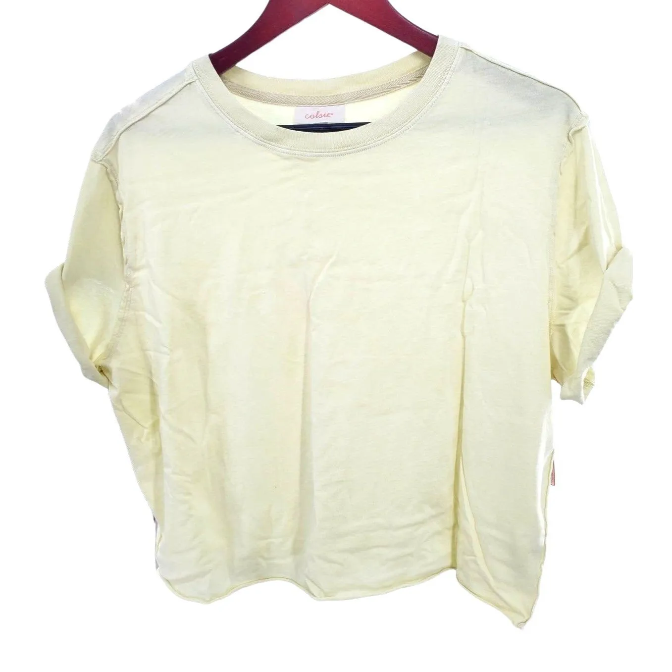 COLSIE Shirt Bright neon Yellow Crop top Lightweight Tee Raw Hem