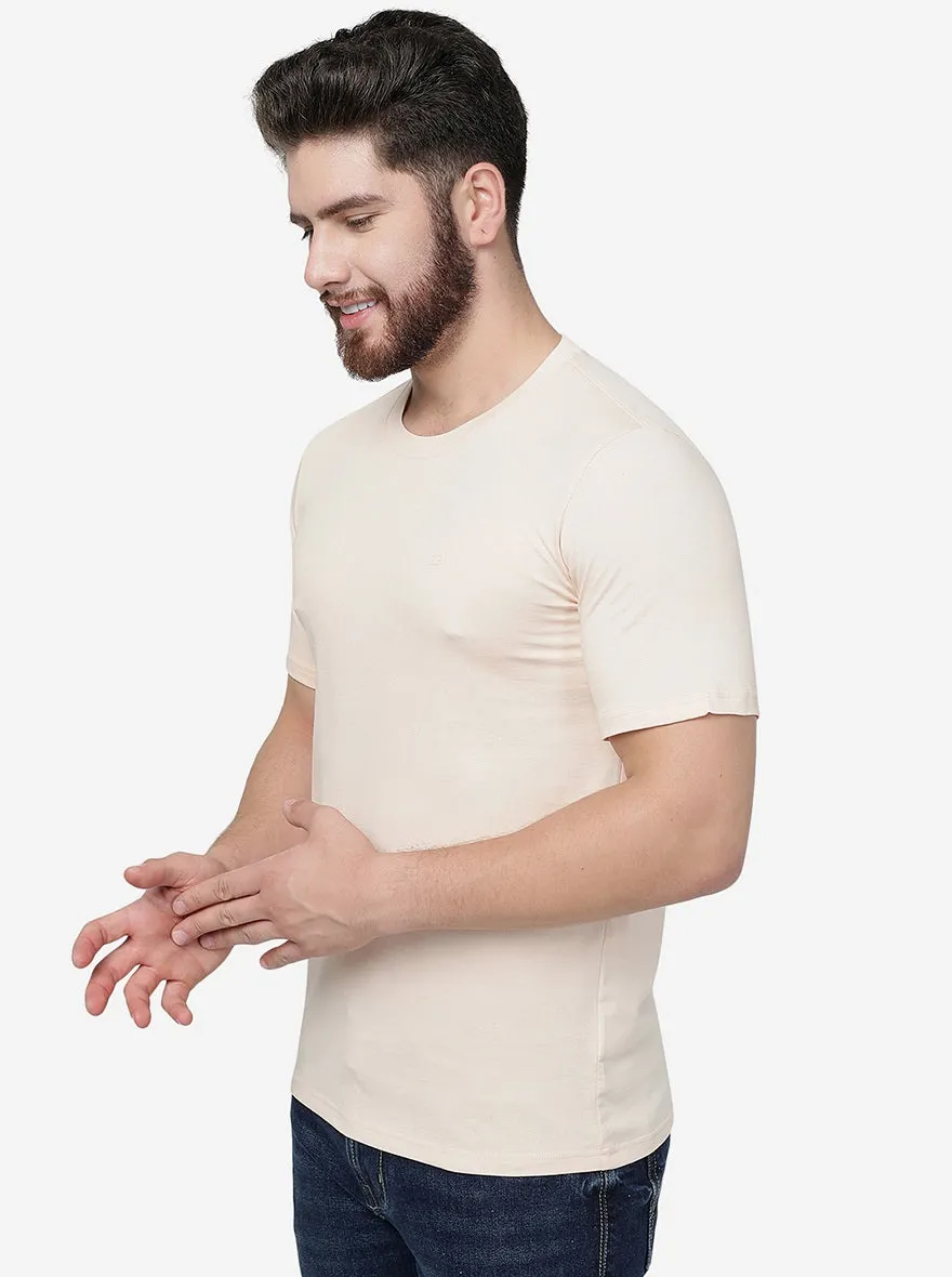 Cream  Solid Slim Fit T-Shirt | JadeBlue
