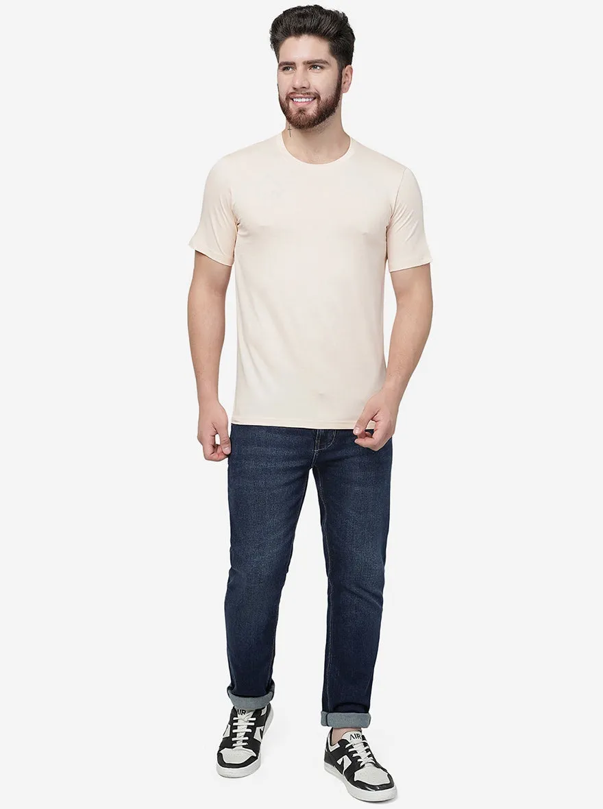 Cream  Solid Slim Fit T-Shirt | JadeBlue