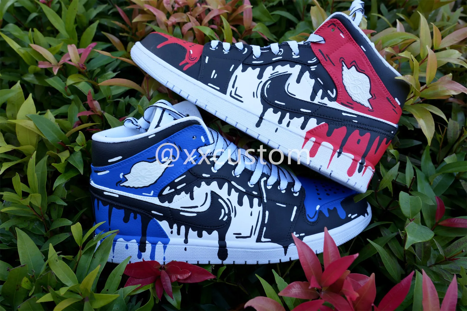 Custom Air Jordan 1 Red Blue Black Dripping