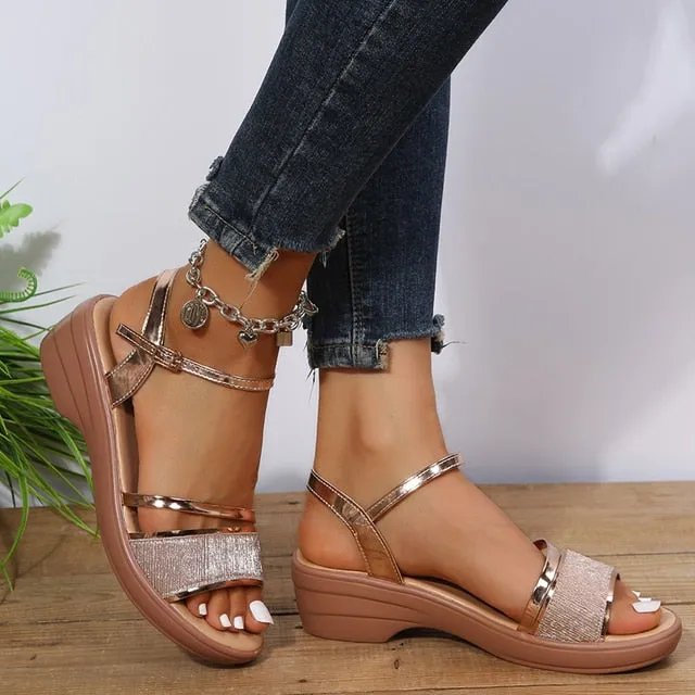Cuzcare Women Sandal Comfortable Open Toe Sparkly Sandals Fashionable Rhinestone Summer Sandals