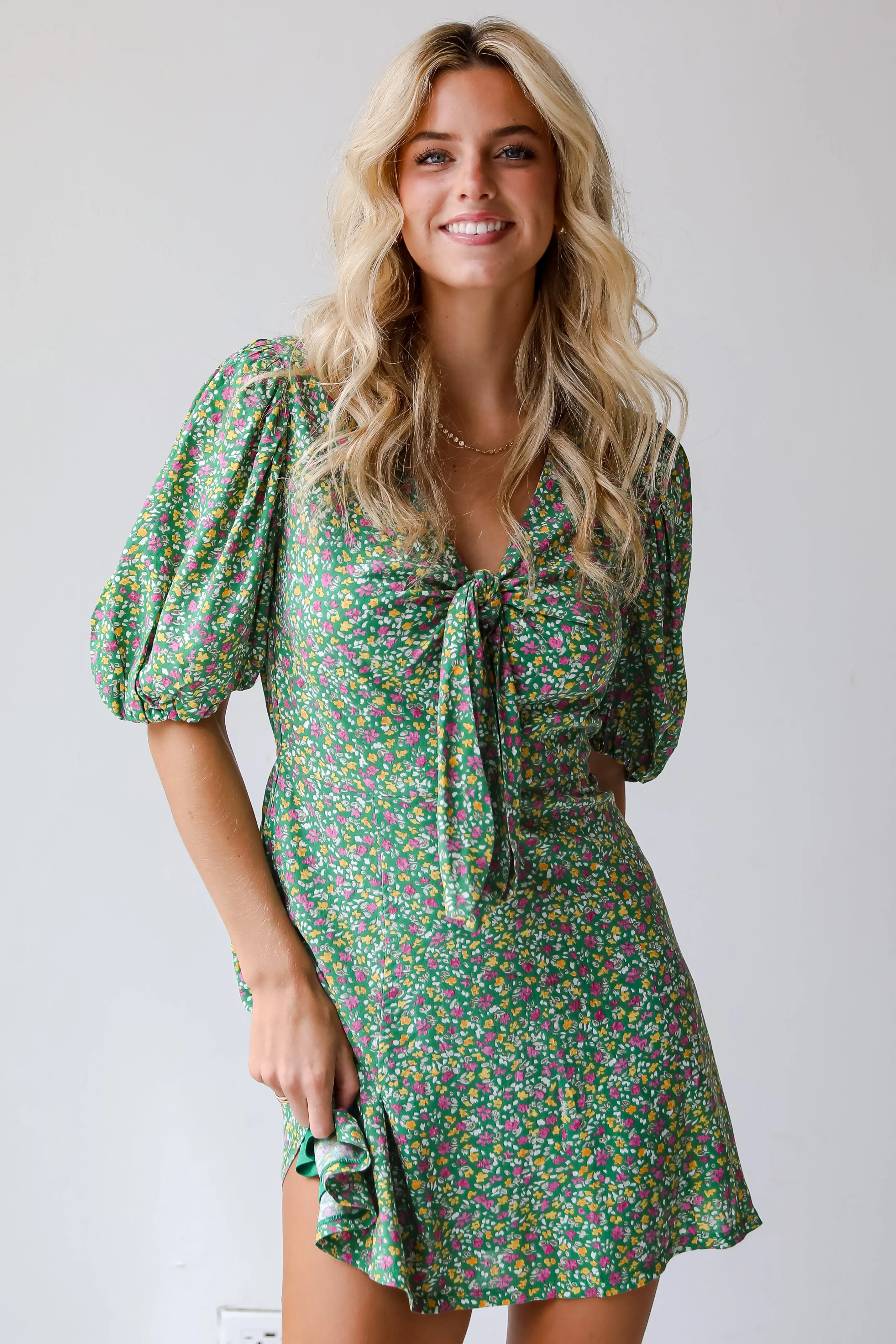 FINAL SALE - Perfect Whimsy Green Floral Mini Dress