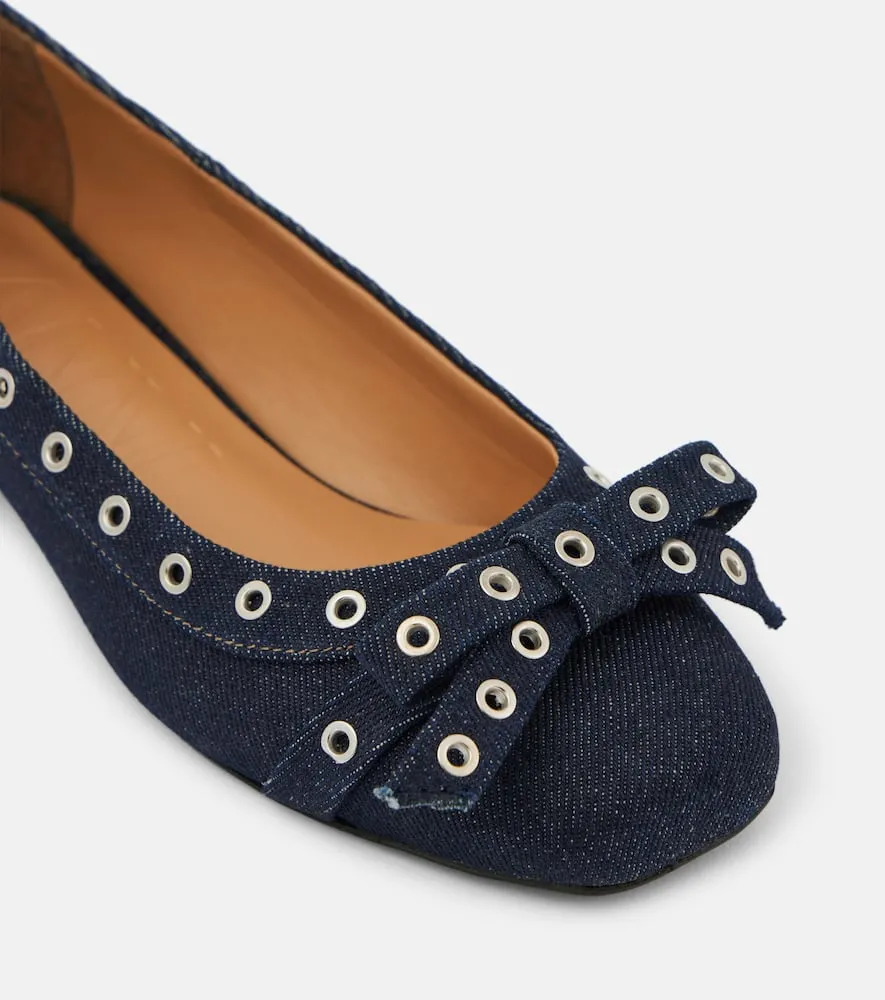 Ganni Embellished denim ballet flats