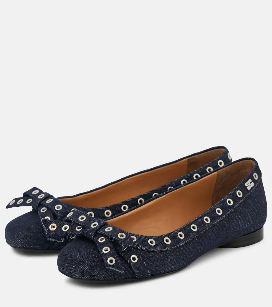 Ganni Embellished denim ballet flats
