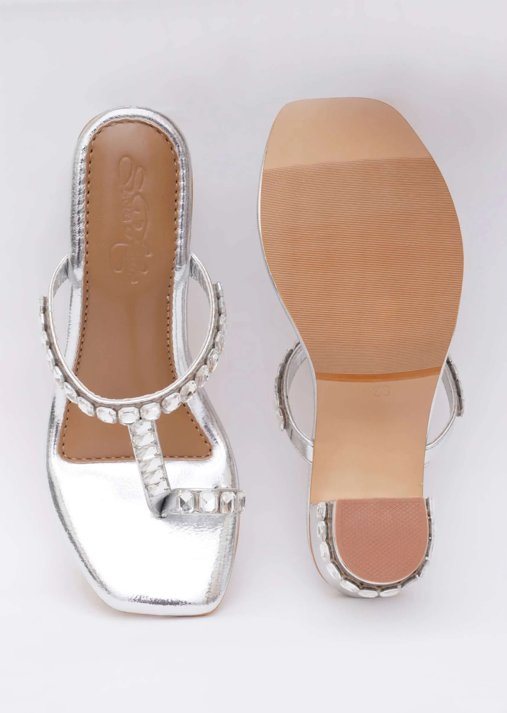 Gold Toned Sky Diamond Heels In Soft Faux Leather