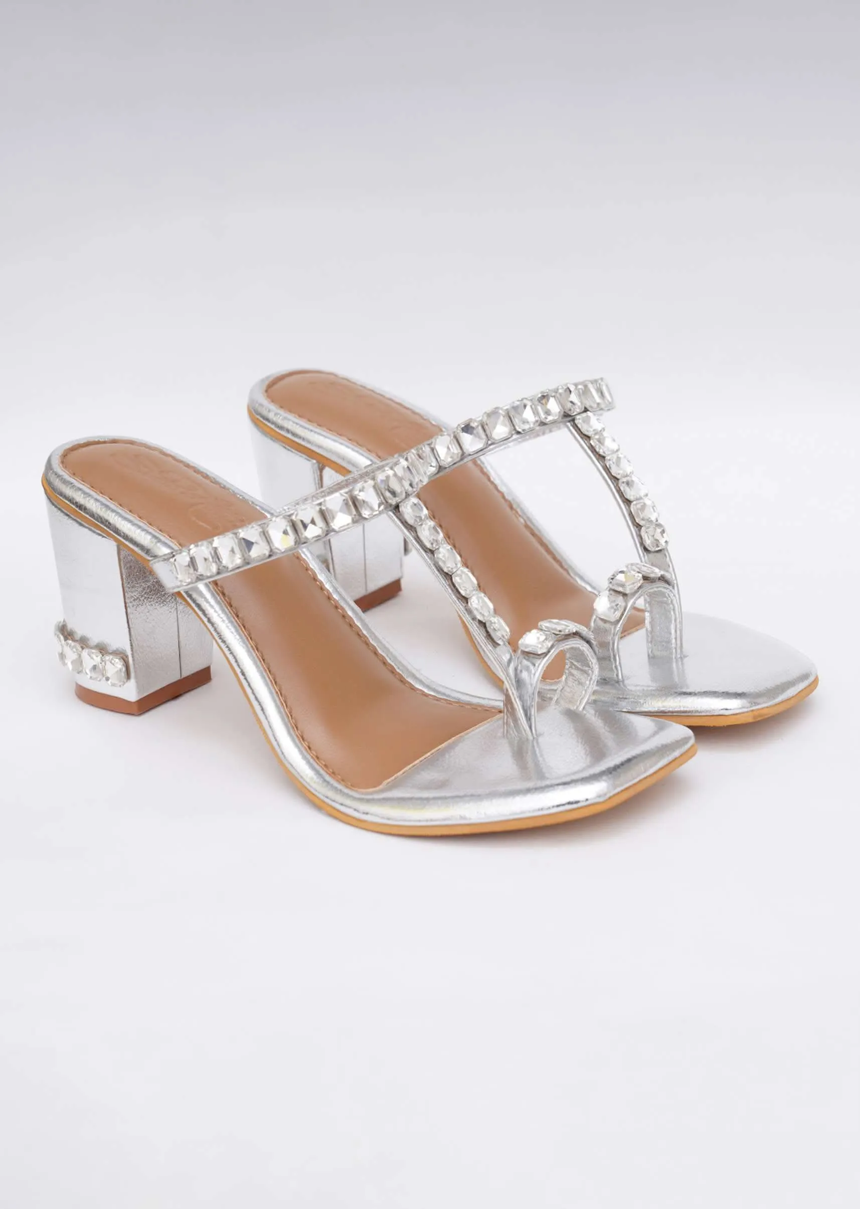 Gold Toned Sky Diamond Heels In Soft Faux Leather