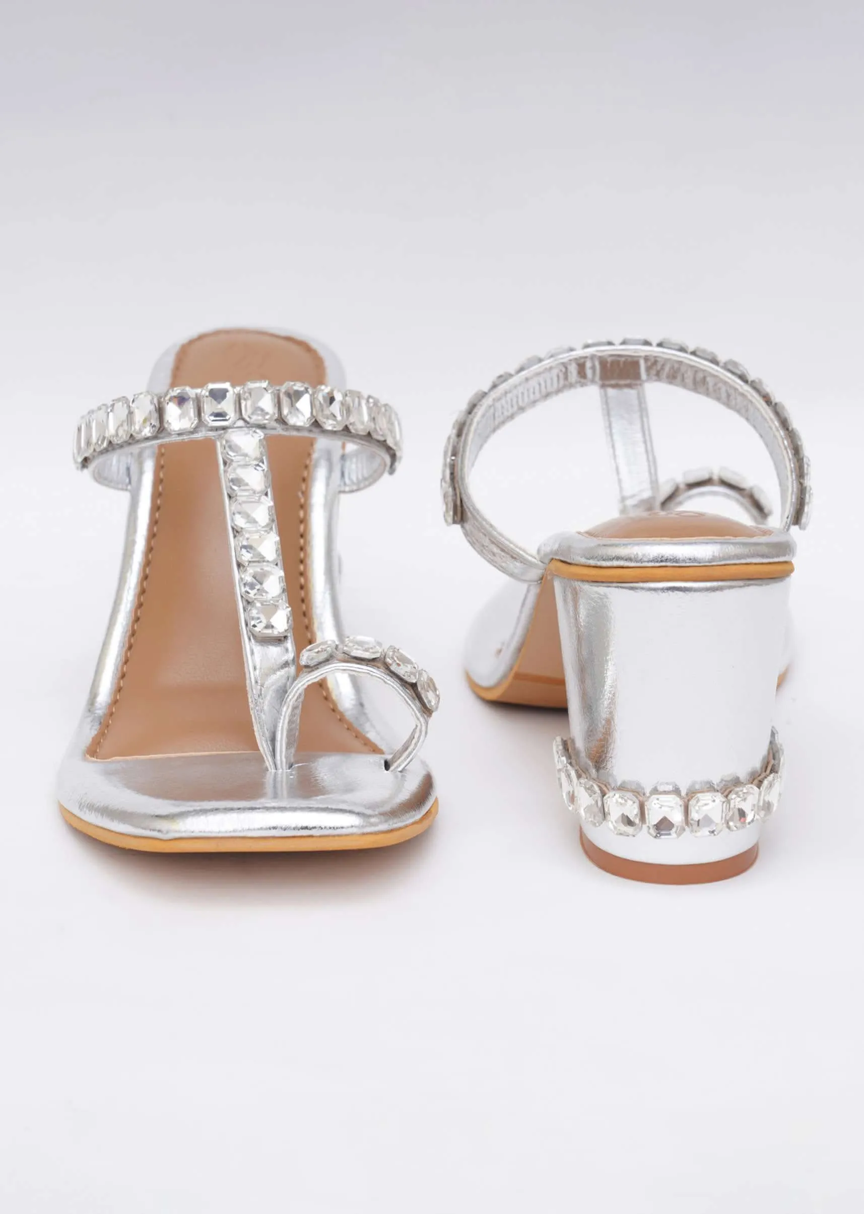 Gold Toned Sky Diamond Heels In Soft Faux Leather