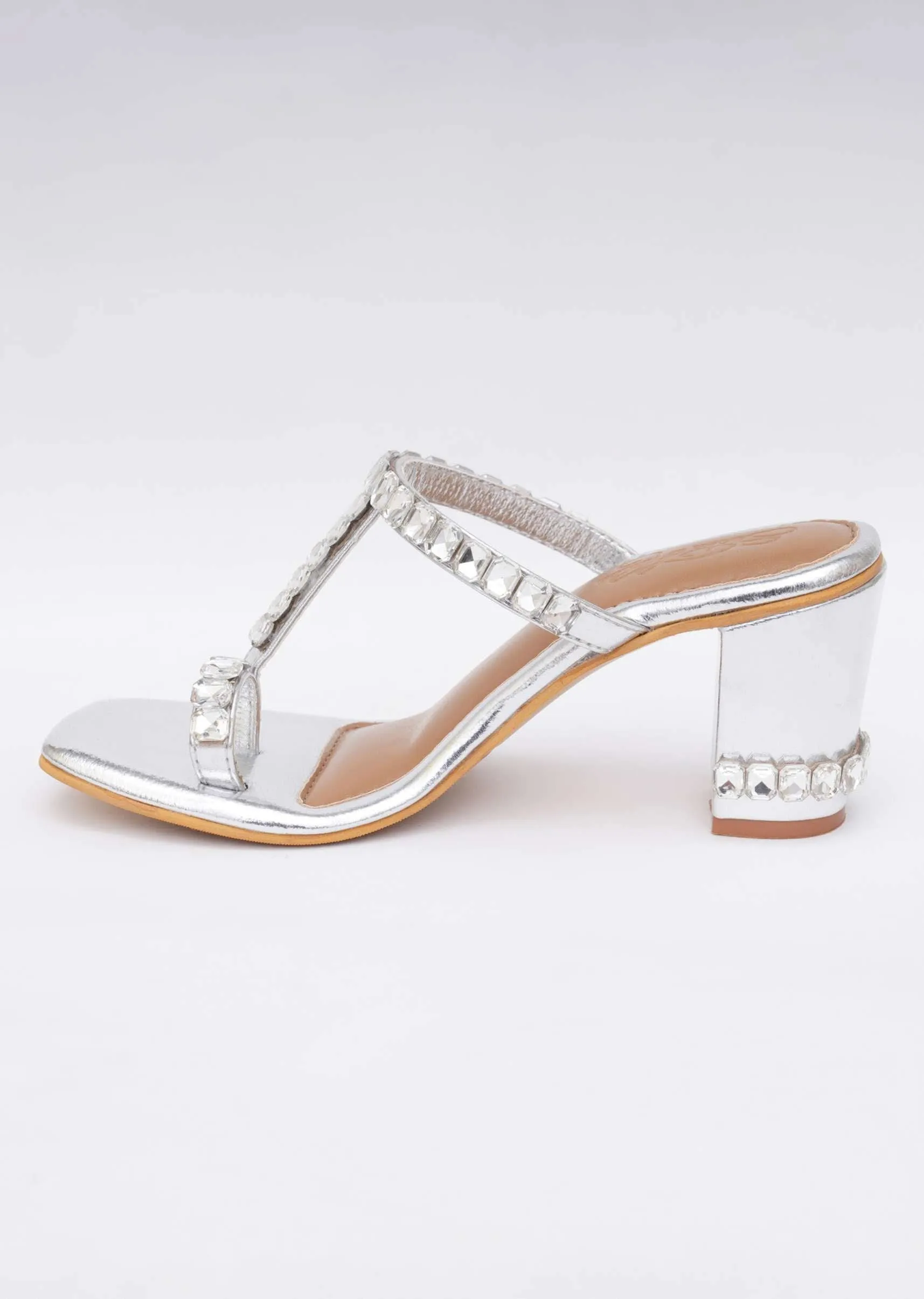Gold Toned Sky Diamond Heels In Soft Faux Leather
