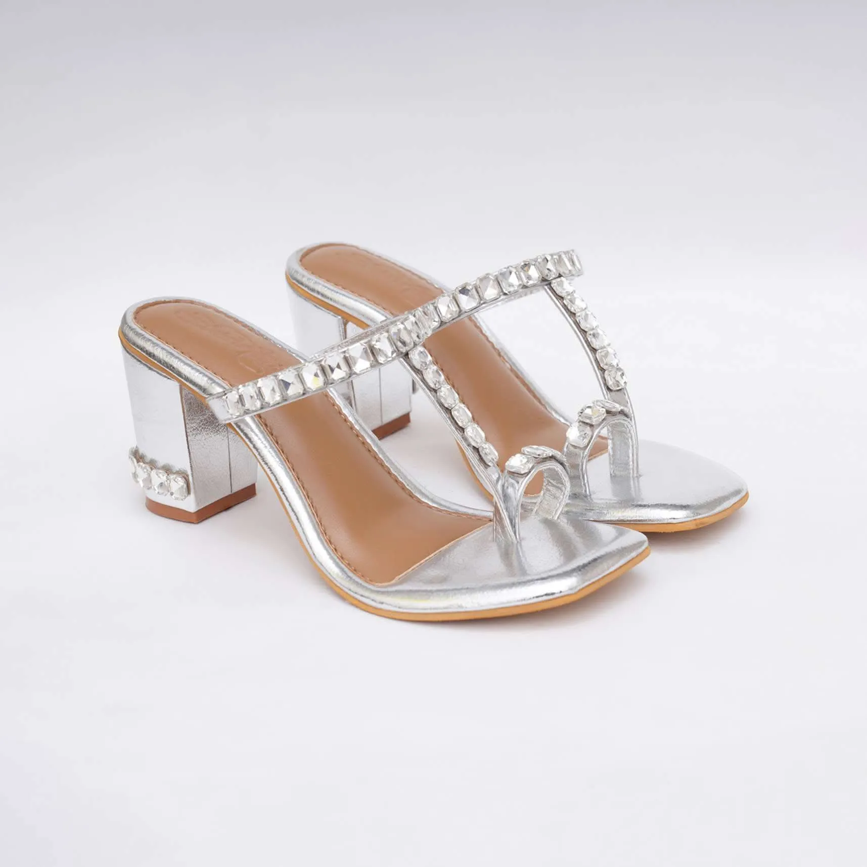 Gold Toned Sky Diamond Heels In Soft Faux Leather