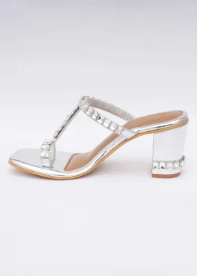 Gold Toned Sky Diamond Heels In Soft Faux Leather