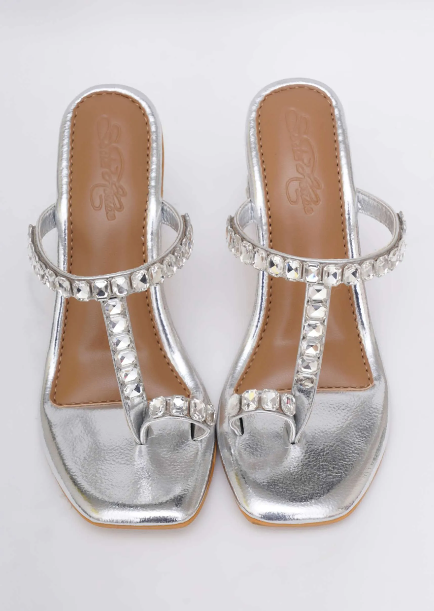 Gold Toned Sky Diamond Heels In Soft Faux Leather