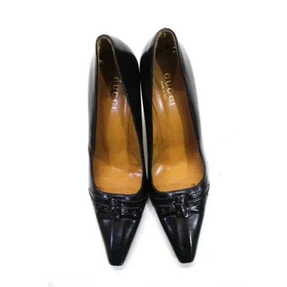 Gucci Black Leather Pointed Toe Tassel Pumps