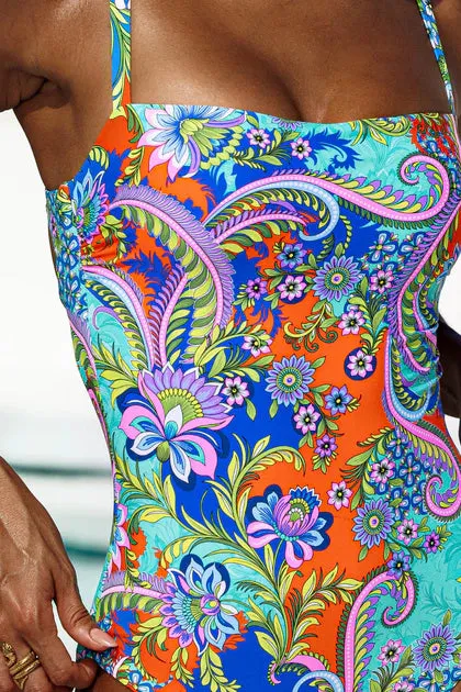 In The Groove Square Neck Laced Up One Piece Fuller Back