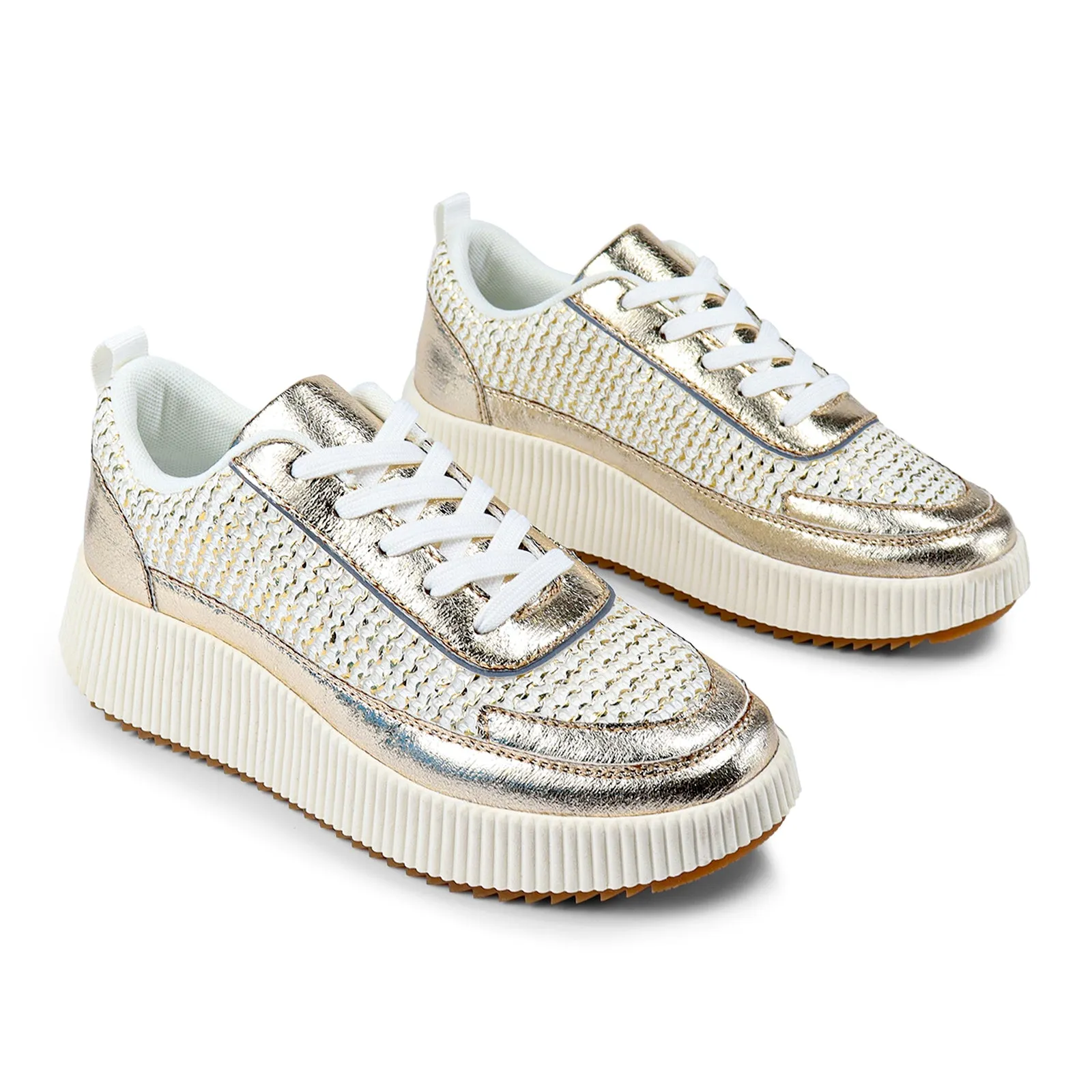 JESSY-3 KNITTED RHINESTONE PATCHED SNEAKER-GOLD