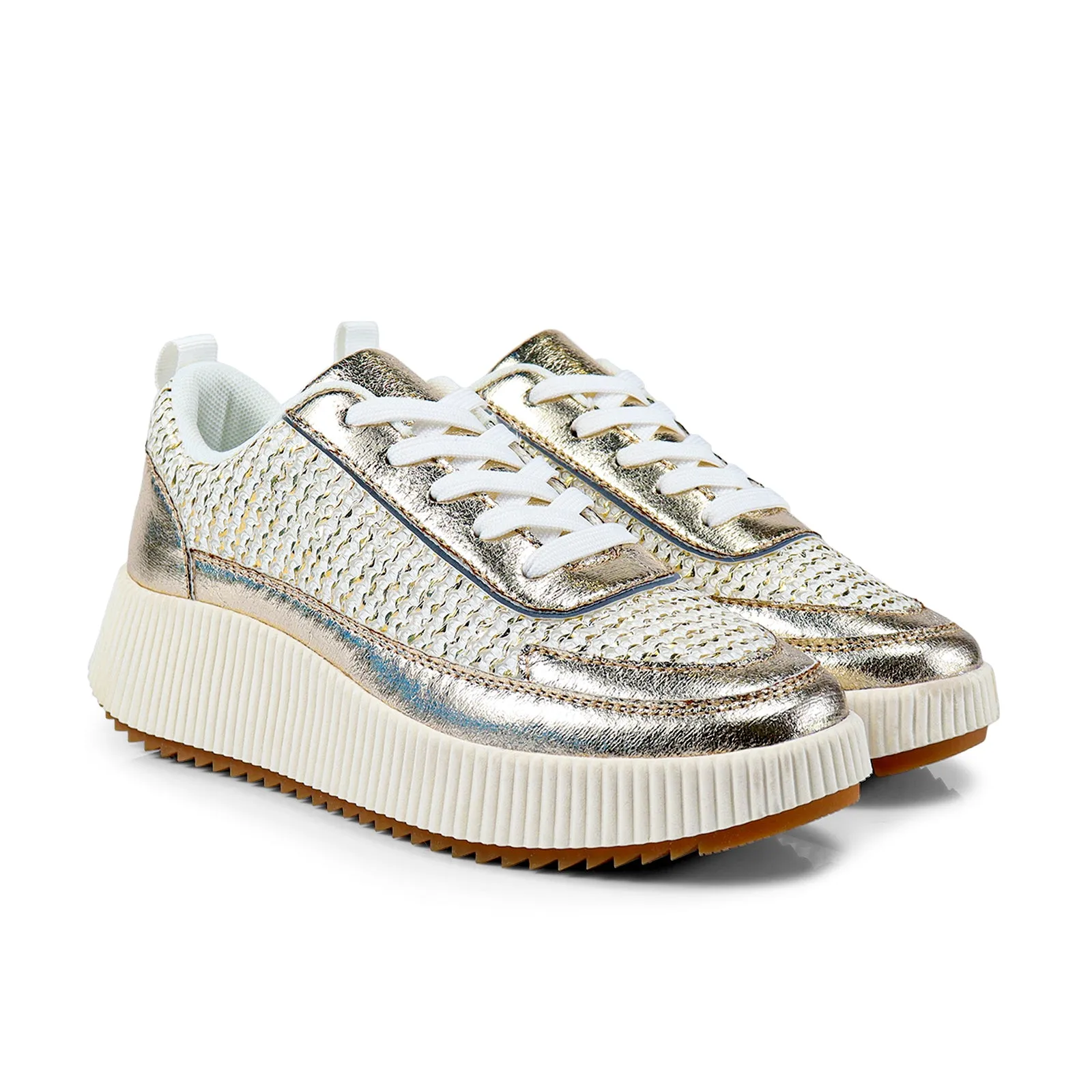 JESSY-3 KNITTED RHINESTONE PATCHED SNEAKER-GOLD