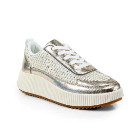 JESSY-3 KNITTED RHINESTONE PATCHED SNEAKER-GOLD