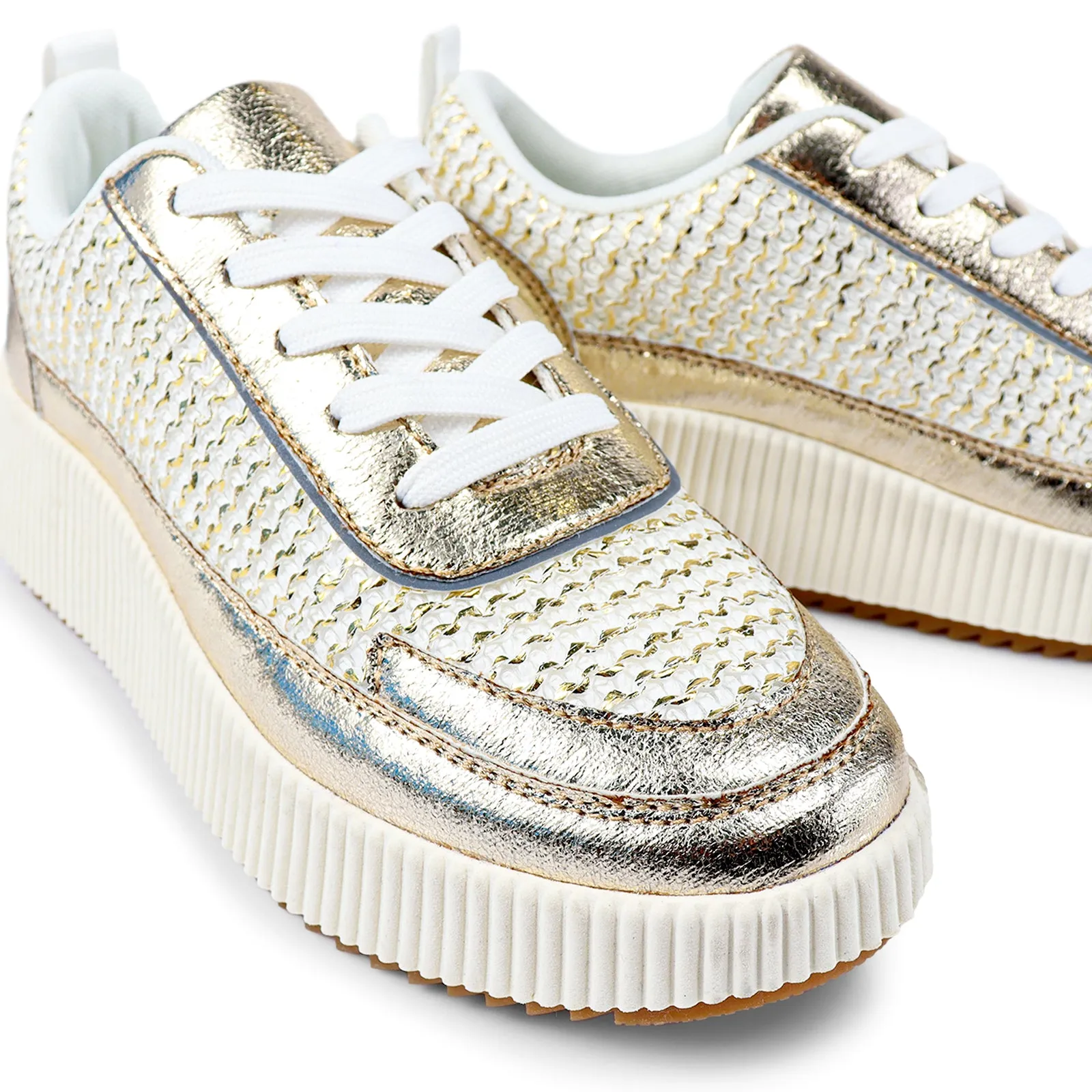 JESSY-3 KNITTED RHINESTONE PATCHED SNEAKER-GOLD