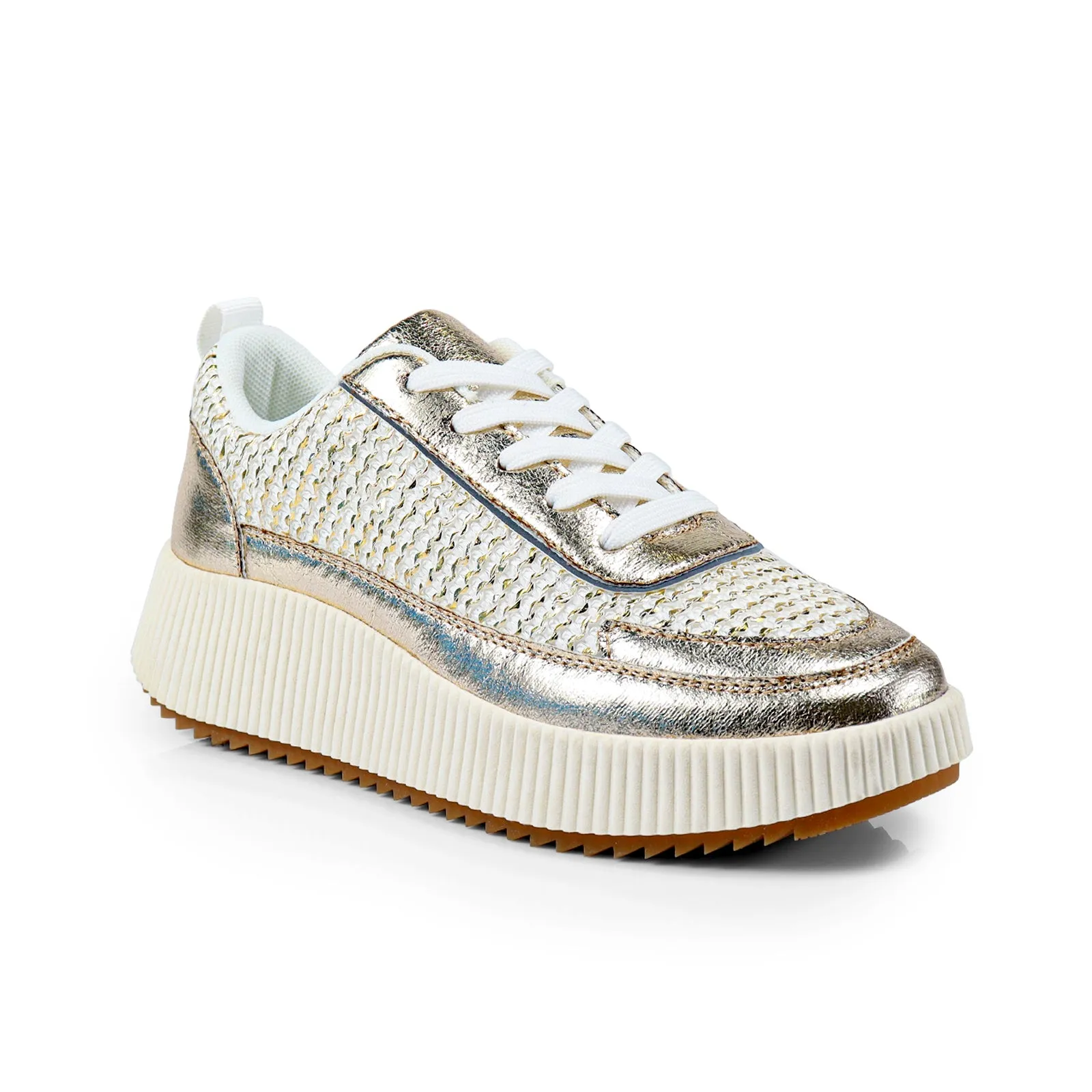 JESSY-3 KNITTED RHINESTONE PATCHED SNEAKER-GOLD