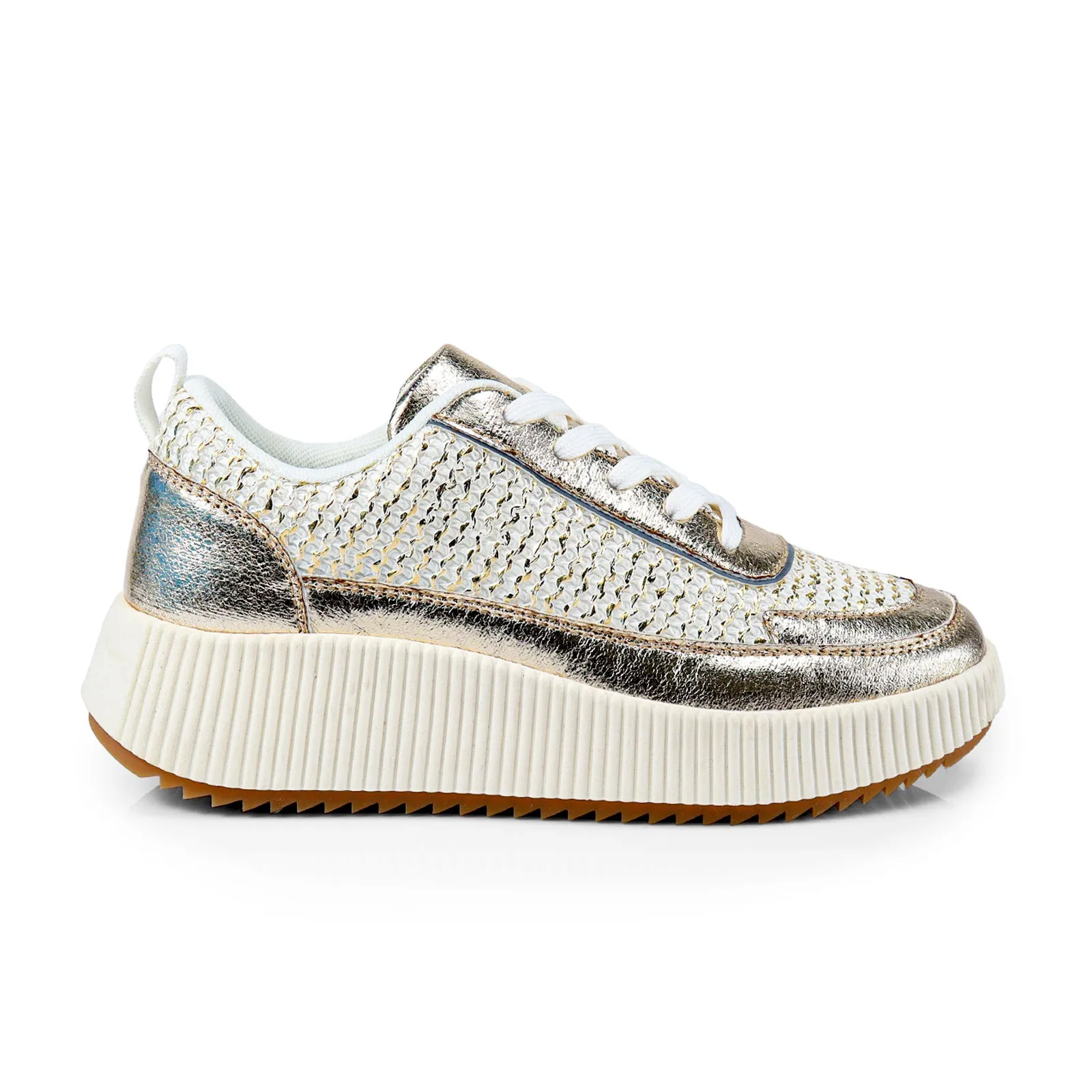 JESSY-3 KNITTED RHINESTONE PATCHED SNEAKER-GOLD