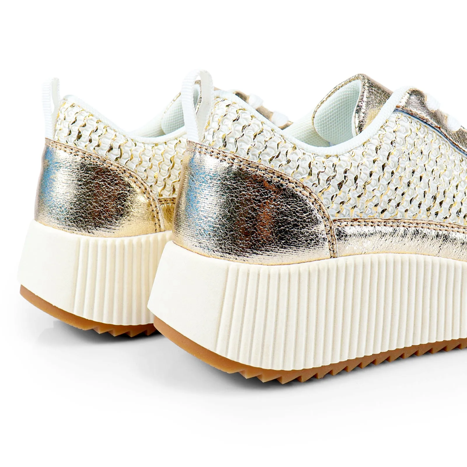JESSY-3 KNITTED RHINESTONE PATCHED SNEAKER-GOLD