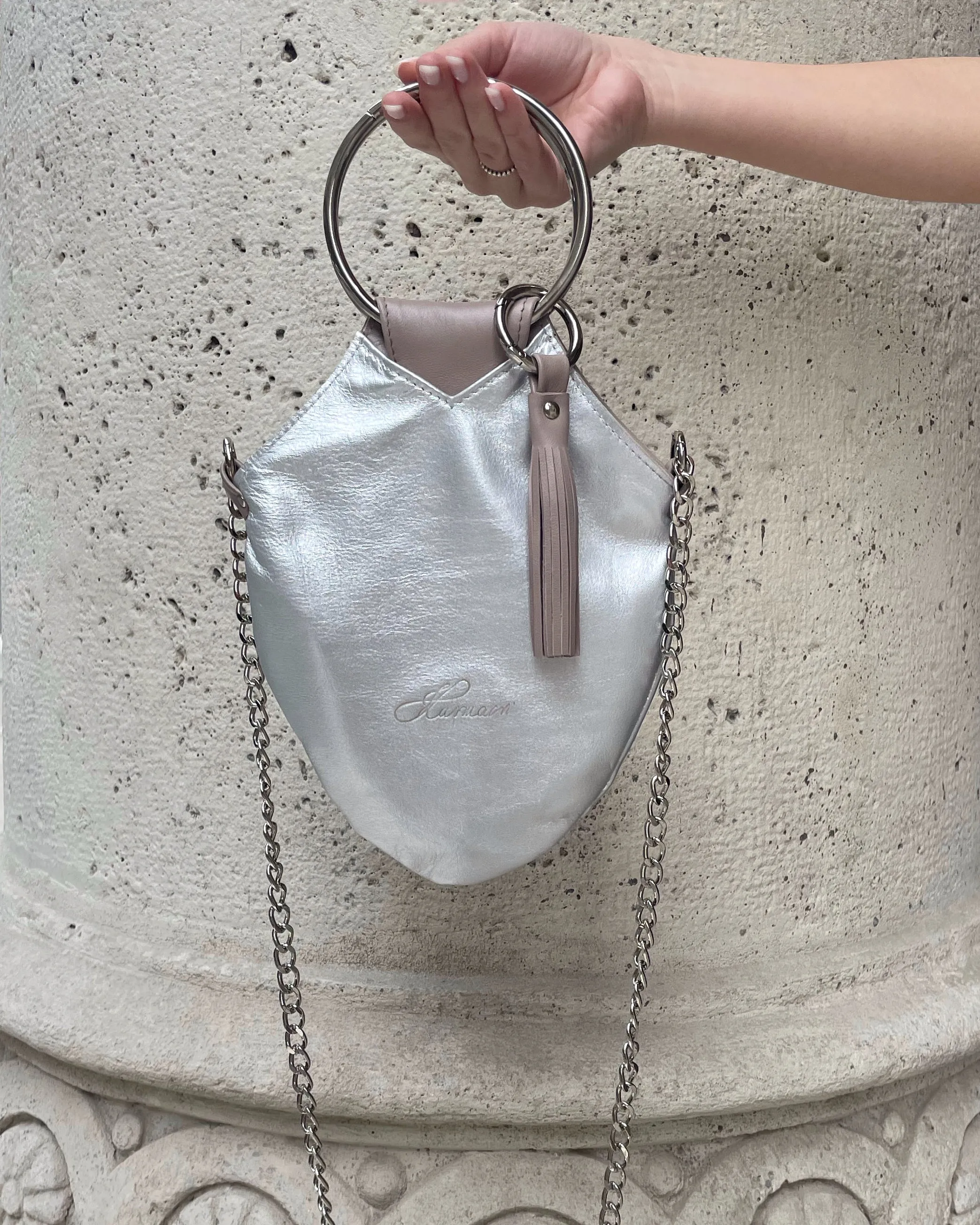 REVERSIBLE EVENT BAG/ MAUVE-SILVER