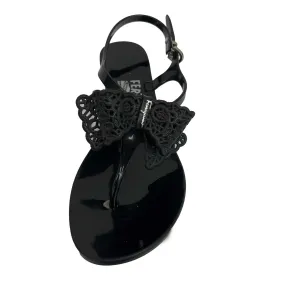 Salvatore Ferragamo - Rubber Strap Black Bow Block Heel Sandals - Size US 6