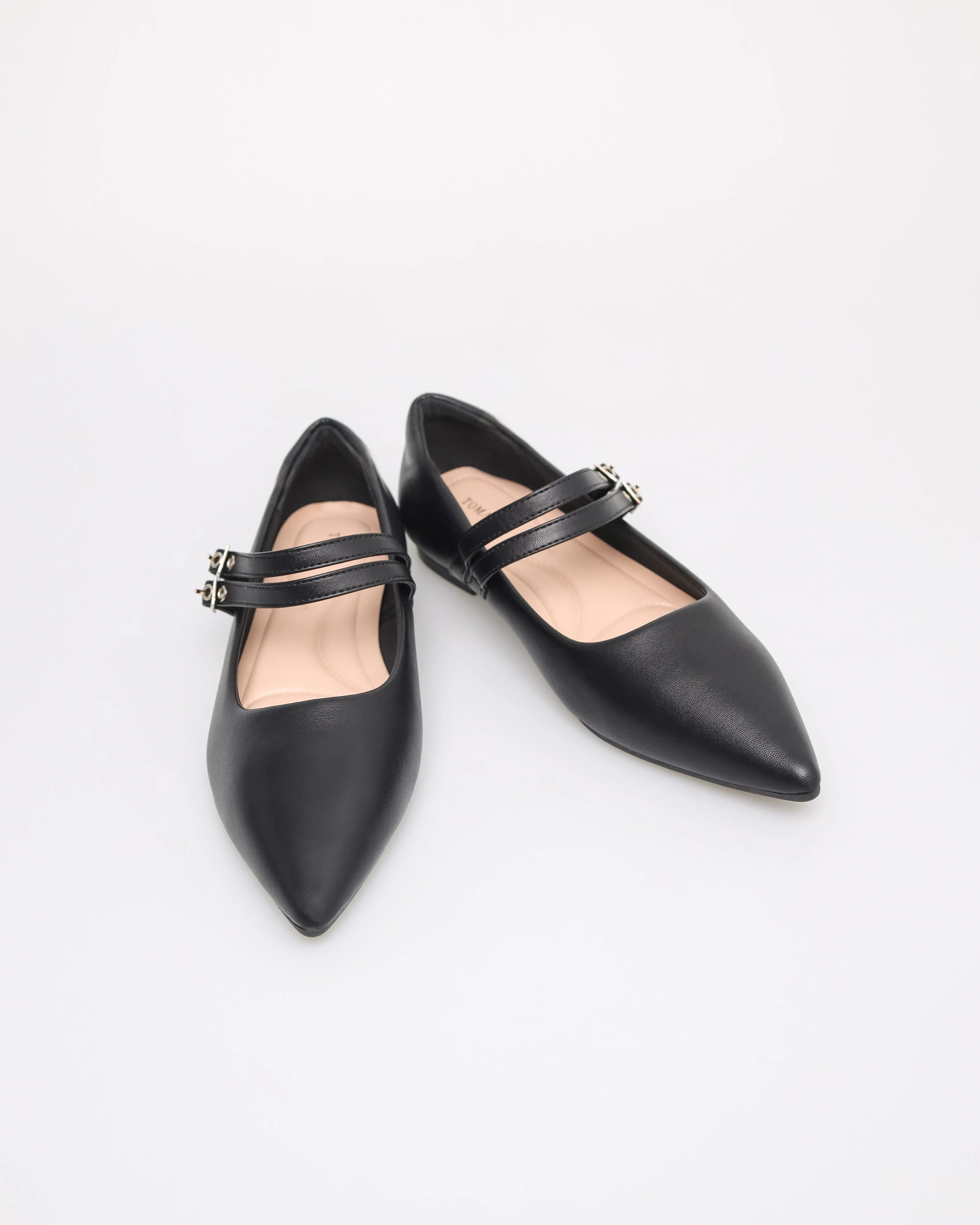 Tomaz NN361 Ladies Ballerina Buckle Flats (Black)