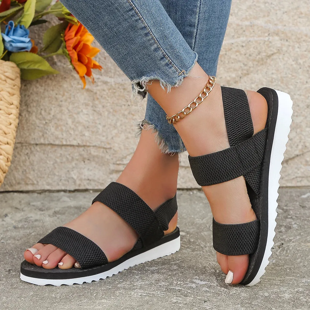 Vera | Women's Black Lace-Up Flat Sandals