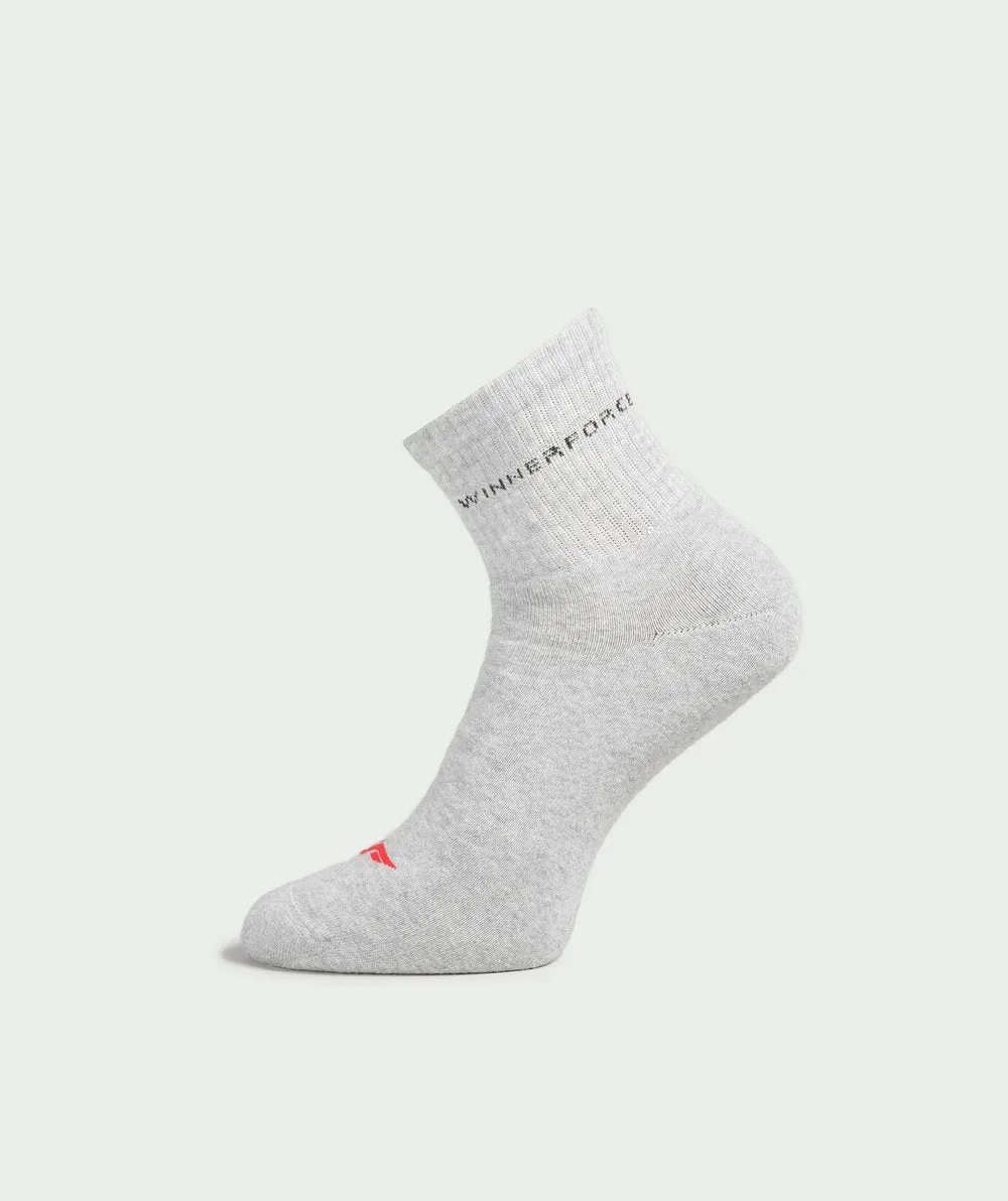 Winnerforce Unisex Crew Cushioned Socks White, Black & Grey -  3 Pairs