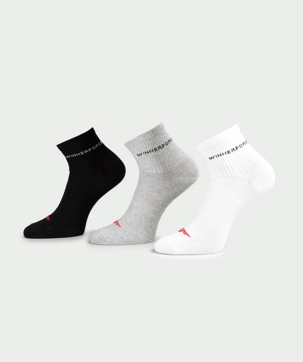 Winnerforce Unisex Crew Cushioned Socks White, Black & Grey -  3 Pairs